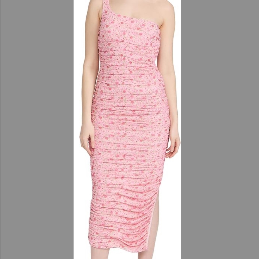 Likely Pink One-Shoulder Midi Dress with Floral Print